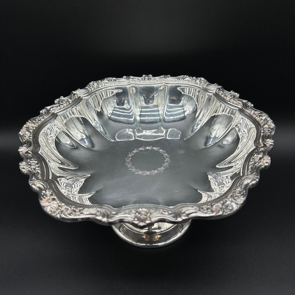 Vintage Silver Plated Large Compote 10.5" 2.4lbs Rose Swirl Pattern