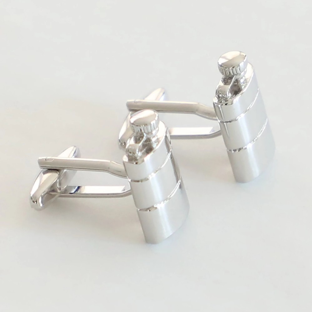 Hip Flask Cufflinks Silver Tone Gift Boxed