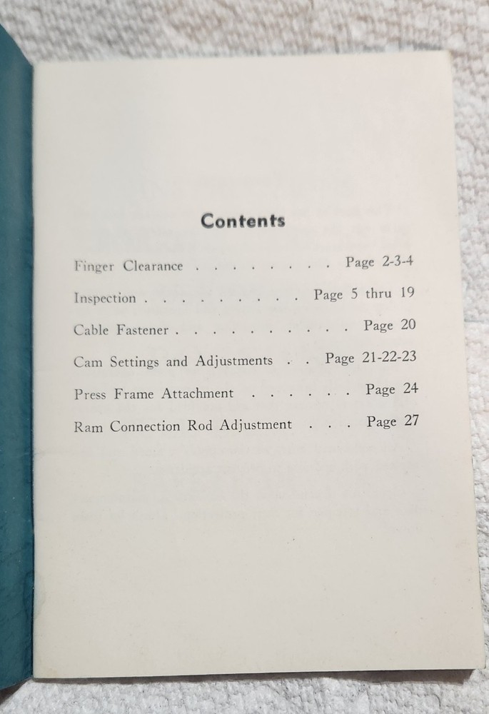 1959 & 1968- Possons Pullback Safety Devices Maintain Adjust Die Setting Manual