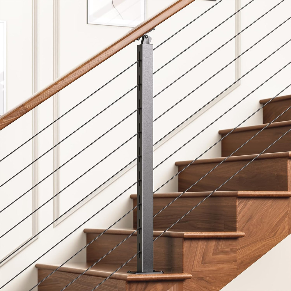 Stainless Steel Adjustable Cable Railing Posts - 2 Pack, Black Finish