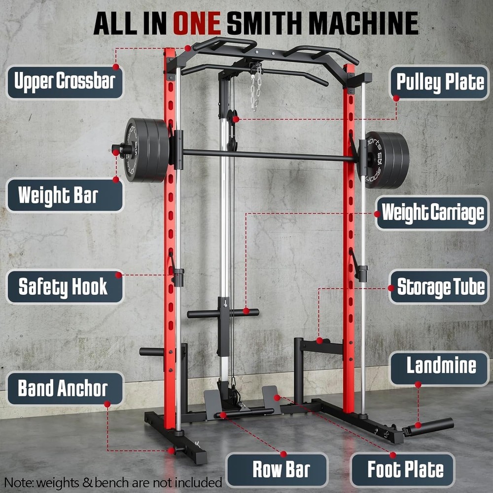 Smith Machine 1400LBS Squat Rack for Home Gym w/ LAT-Pull Down System Power Cage