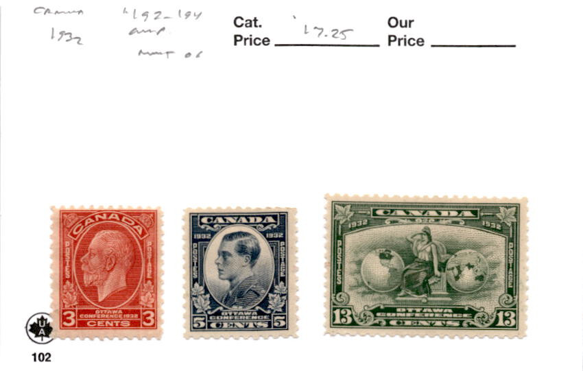 Canada, Postage Stamp, #192-194 Mint Hinged, 1932 King George (AN)