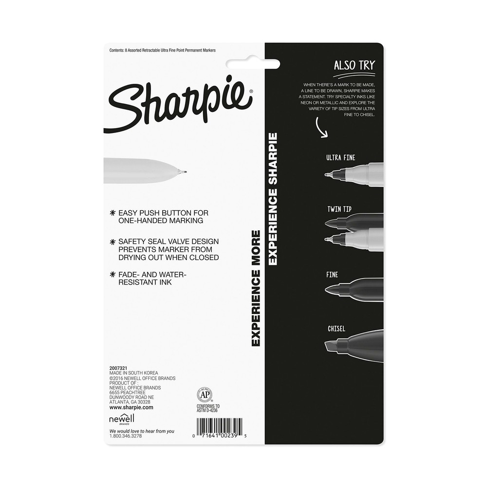 Sharpie 1742025 Retractable Permanent Markers, Ultra Fine Point, Assorted