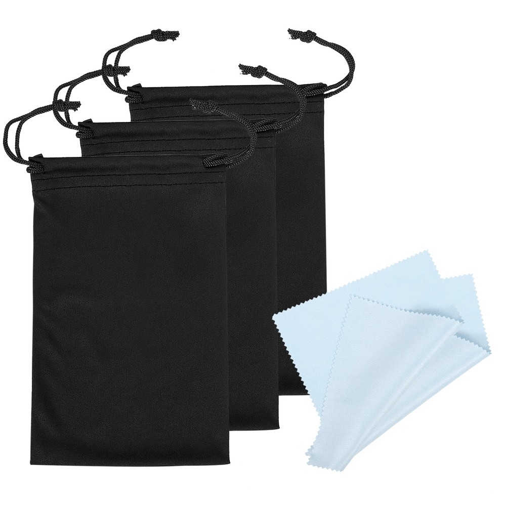 11"x7" Ski Goggle Bag, 3pcs Microfiber Goggle Pouch with Glasses Cloth, Black
