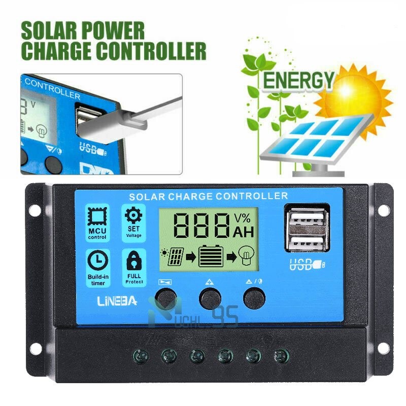 30A PWM Solar Charge Controller, 12V/24V Solar Panel Regulator for AGM Lithium