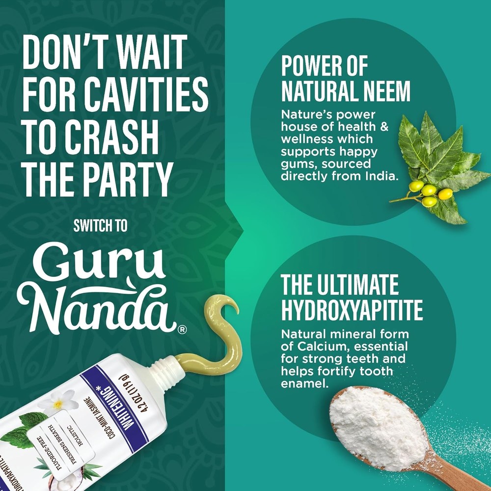 GuruNanda Hydroxyapatite Toothpaste, SLS & Fluoride Free, Whitening Toothpaste w