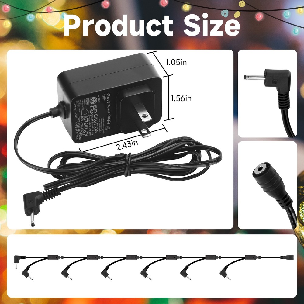 4.9FT+10FT Cable 7 Plug Power Adapter for Hallmark Magic Keepsake Ornaments