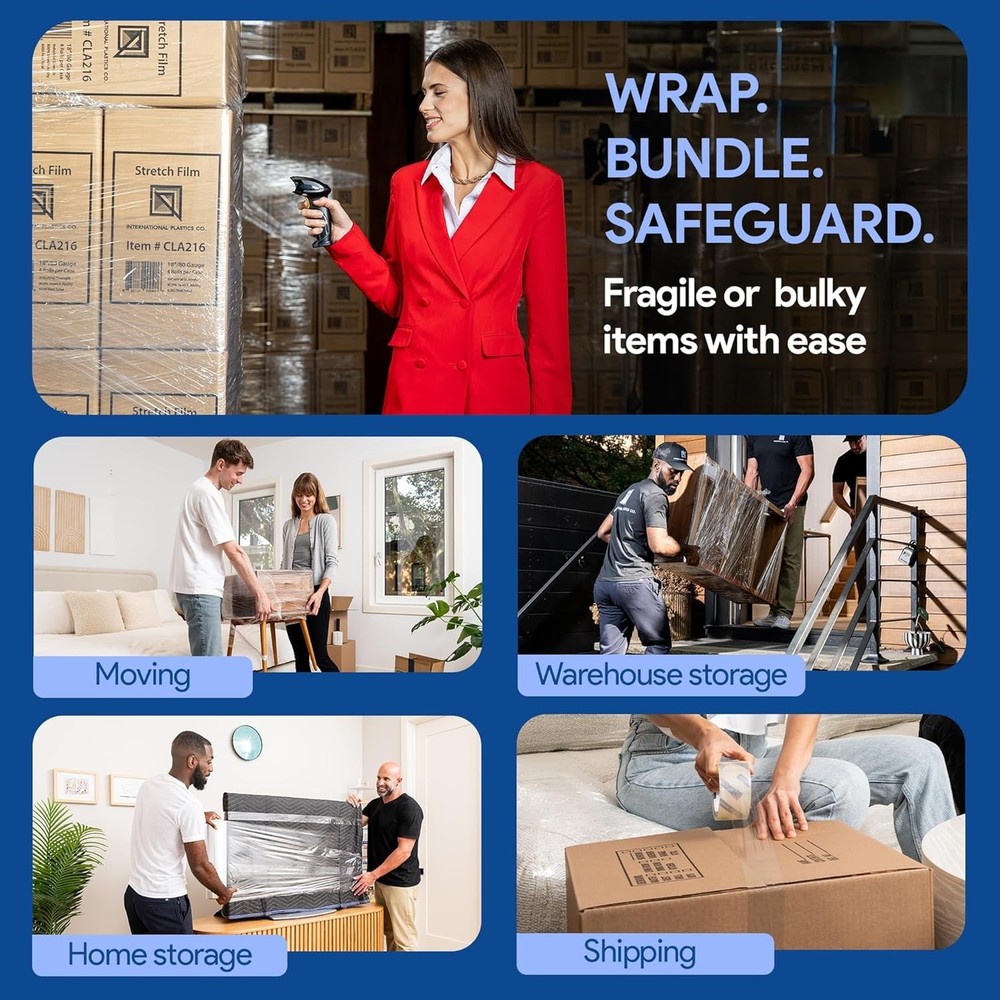 Versatile 18" Plastic Stretch Film Wrap - 500% Stretch for All Packing Needs