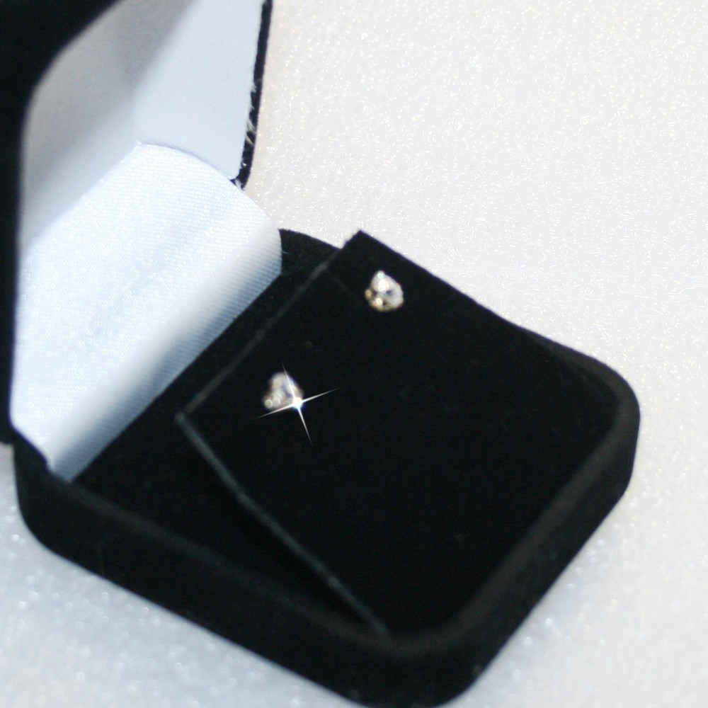 Small Austrian Zircon Stud Earrings Basket Setting 3mm Solid 14k White Gold