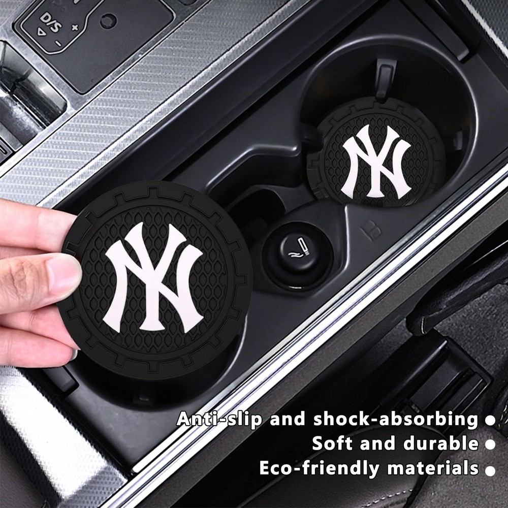 Car Cup Holder Insert Coasters for Yankees Coasters, 2PCS NY Medium, Black-4