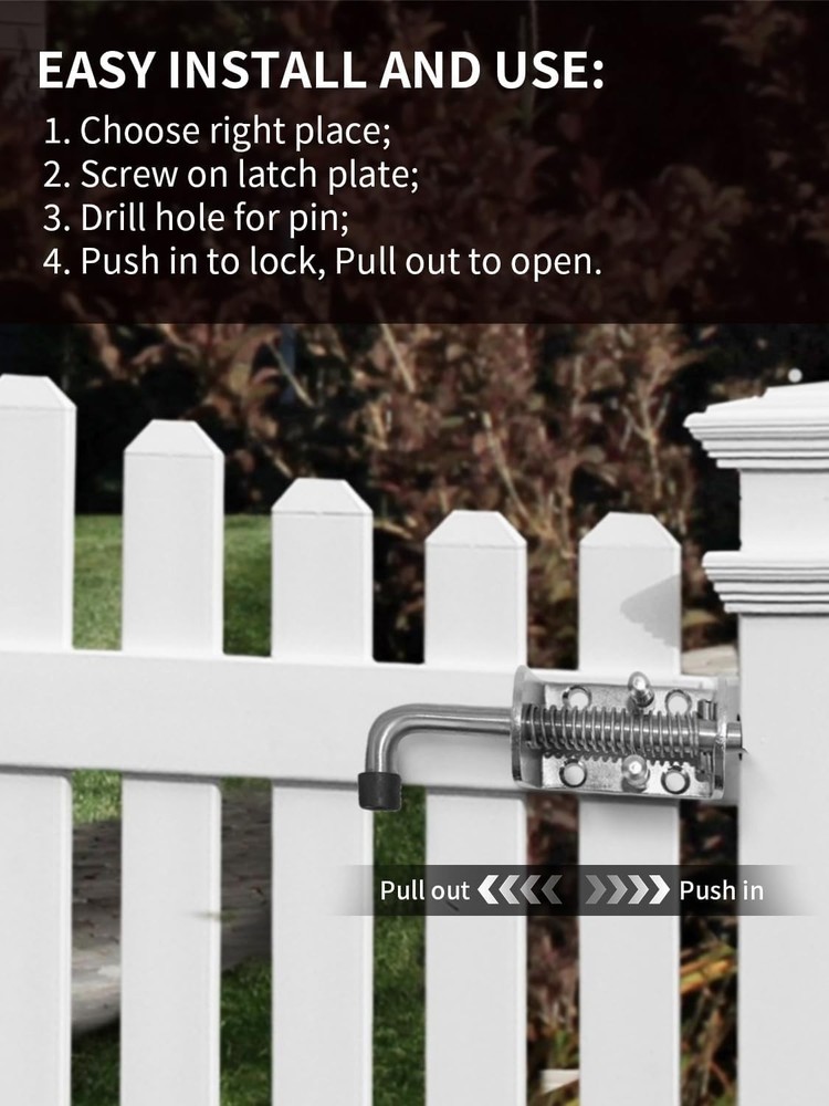 Versatile Heavy Duty Spring Loaded Gate Latch Pin Barrel Bolt - 2 Pieces