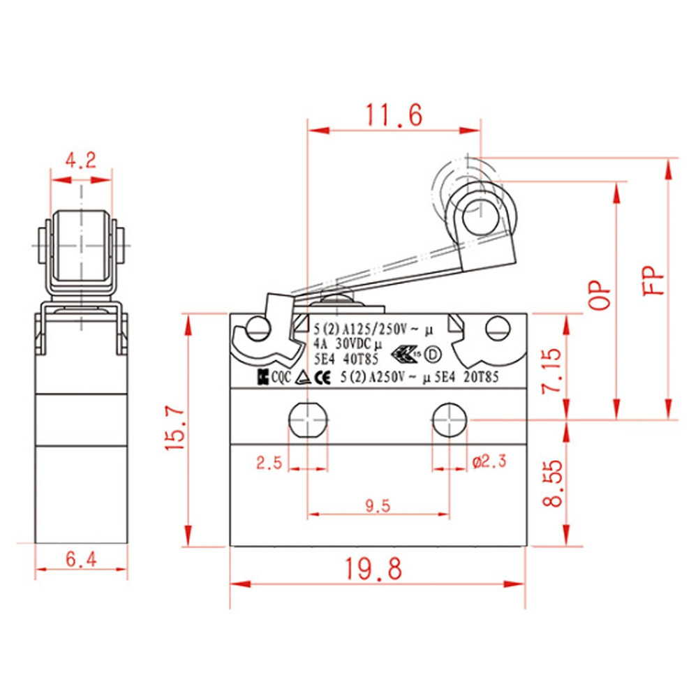 Black Micro Switch Waterproof IP67 Sealed Roller Lever Limit Switch