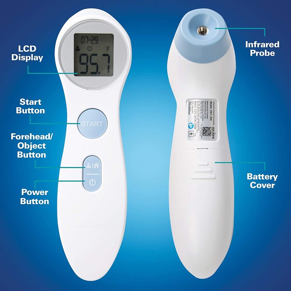 Digital Forehead Thermometer - Infrared - White (Body Temperature Reader, Lig...