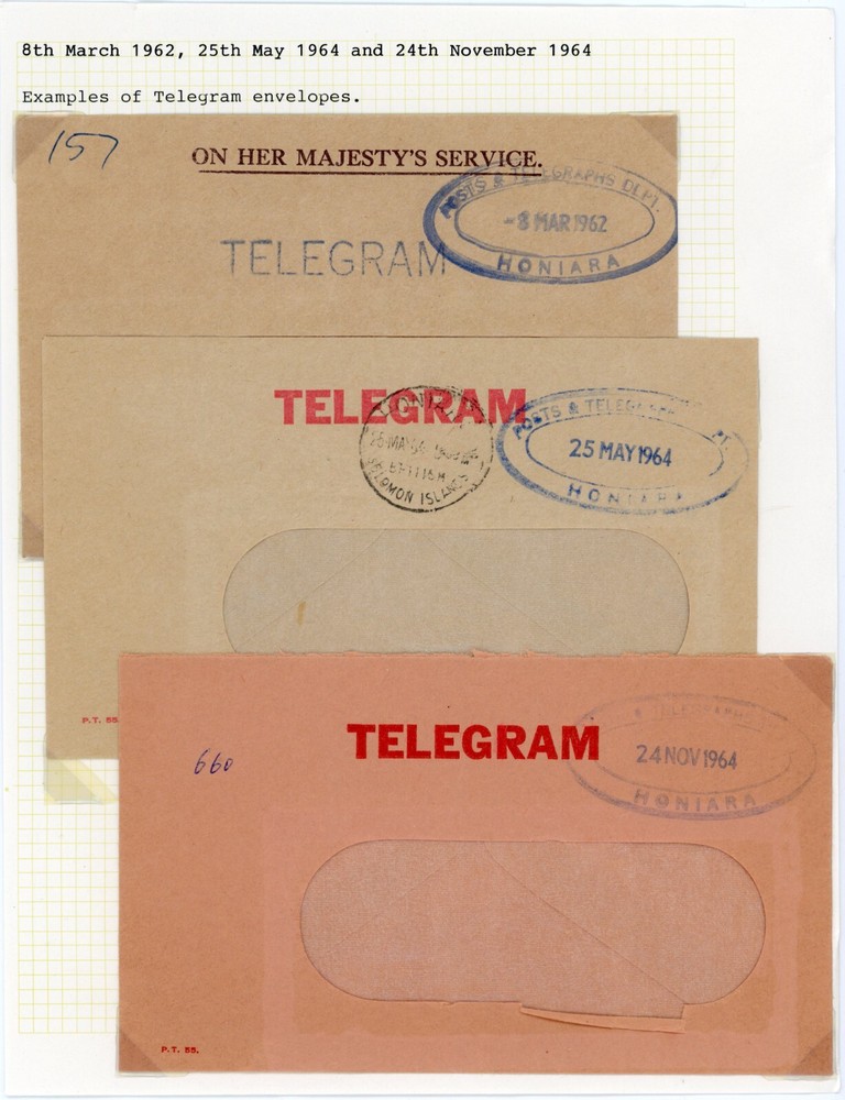 P68/47 X3 BRITISH SOLOMONS ISLANDS TELEGRAM ENVELOPES