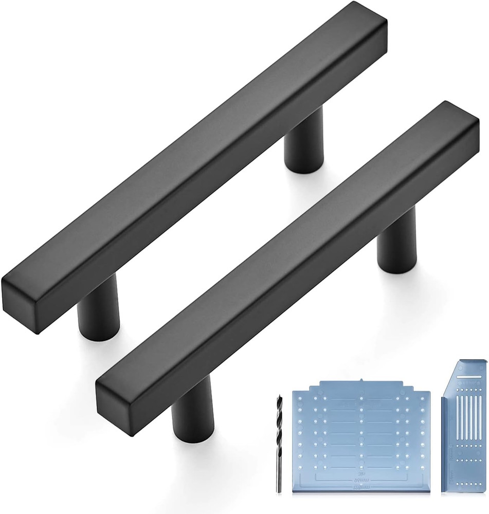 40 Pack Matte Black Cabinet Pulls - 3" Handles with Mounting Template