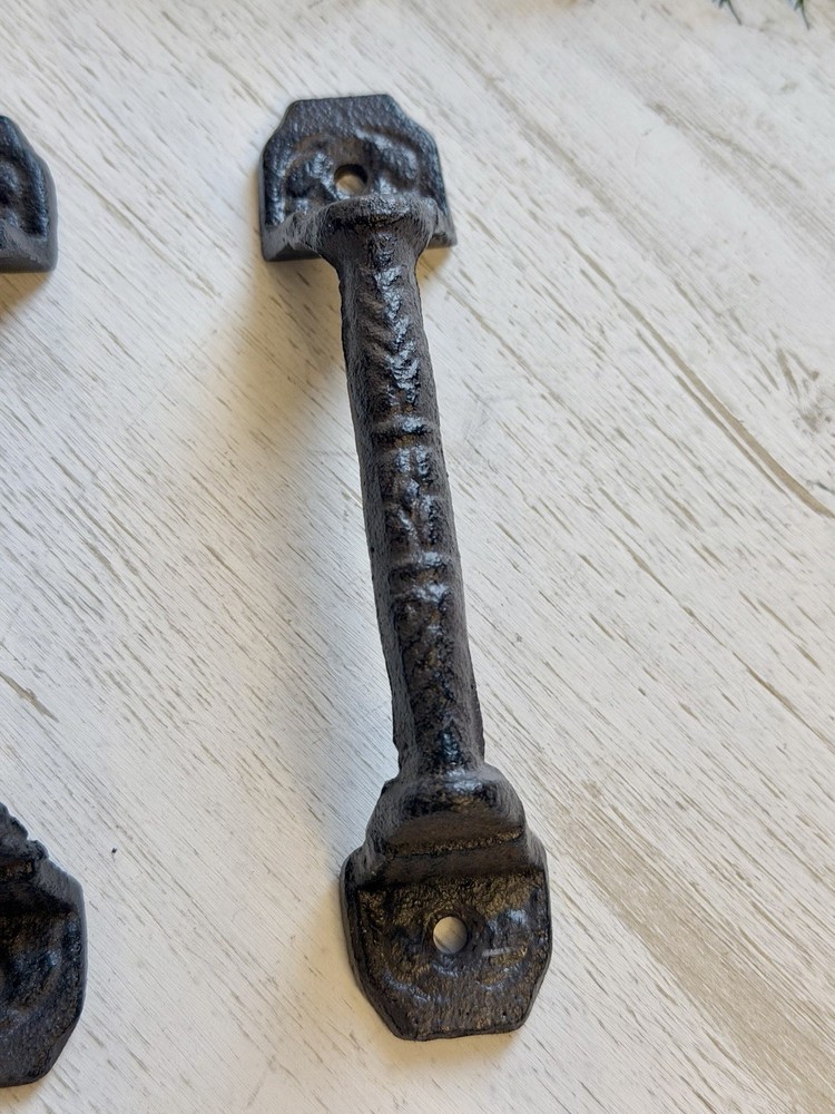 2 RUSTIC Cast Iron Barn Handles Gate Pull Shed Door Handles Fancy Drawer Pulls