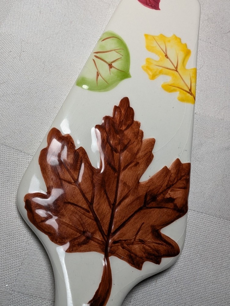 AUTUMN Fall Leaves 11" Cake Plate And Cake Server Dish THANKSGIVING Dinner