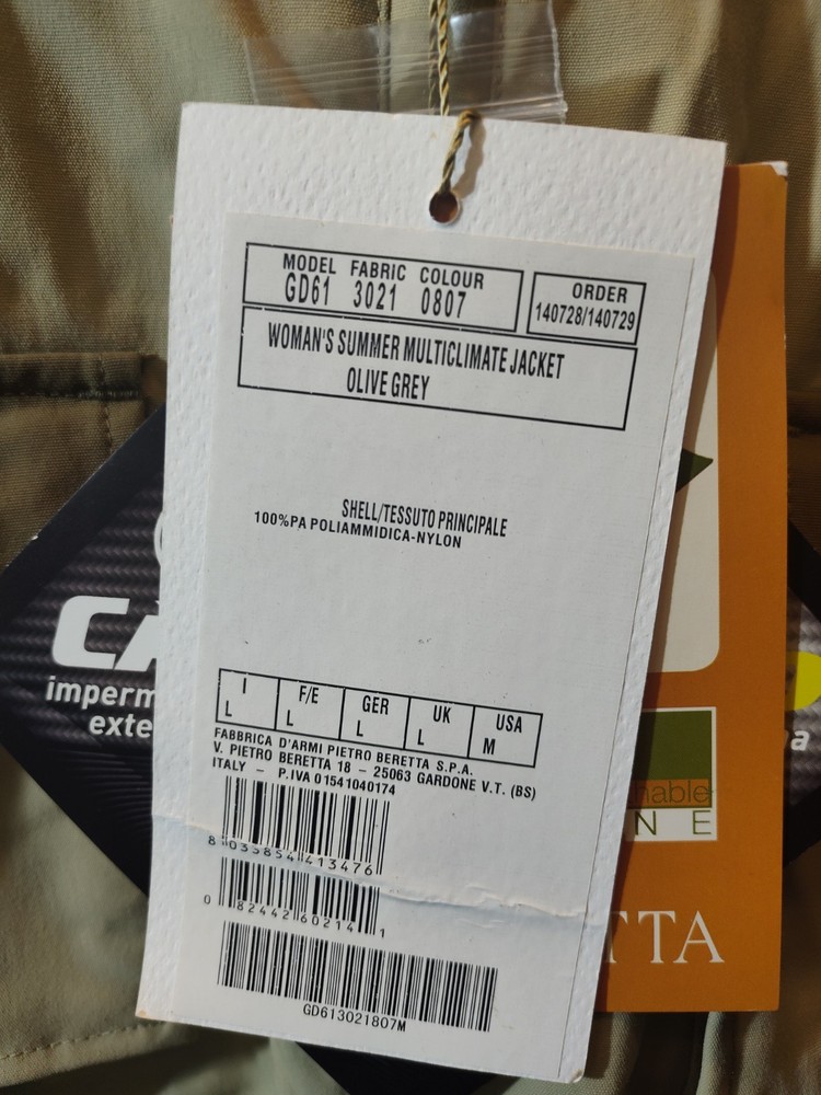 Beretta Womens Multi climate Jacket Olive grey Size Med