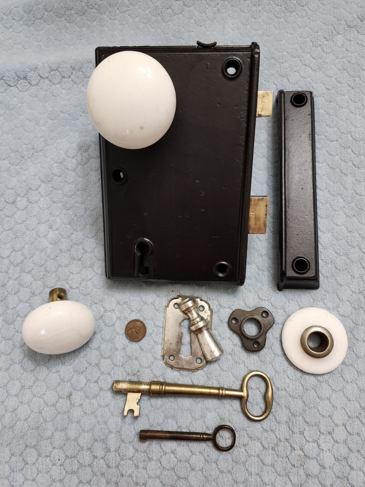 R & E Beveled Edge Eagle Rim Lock Restored Exterior