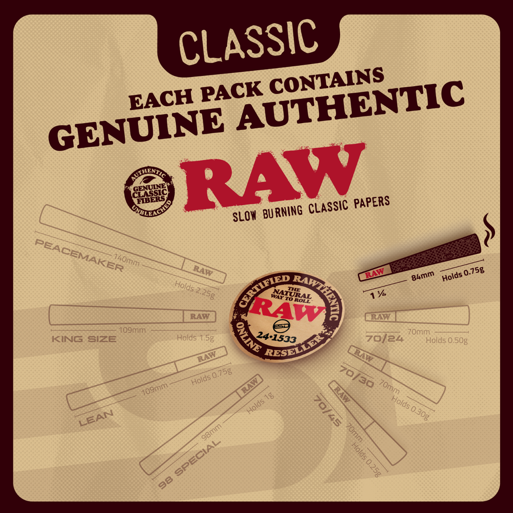 RAW Cones Classic 1 1/4 Pre- Rolled Cones | 150 Pack