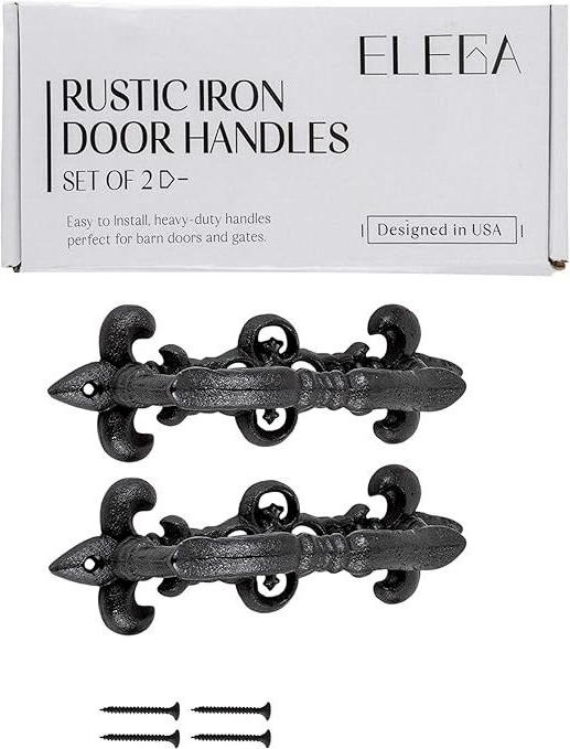 2 Large Victorian Door Handle Pull Cast Iron Fleur De Lis Accents Floral Rustic