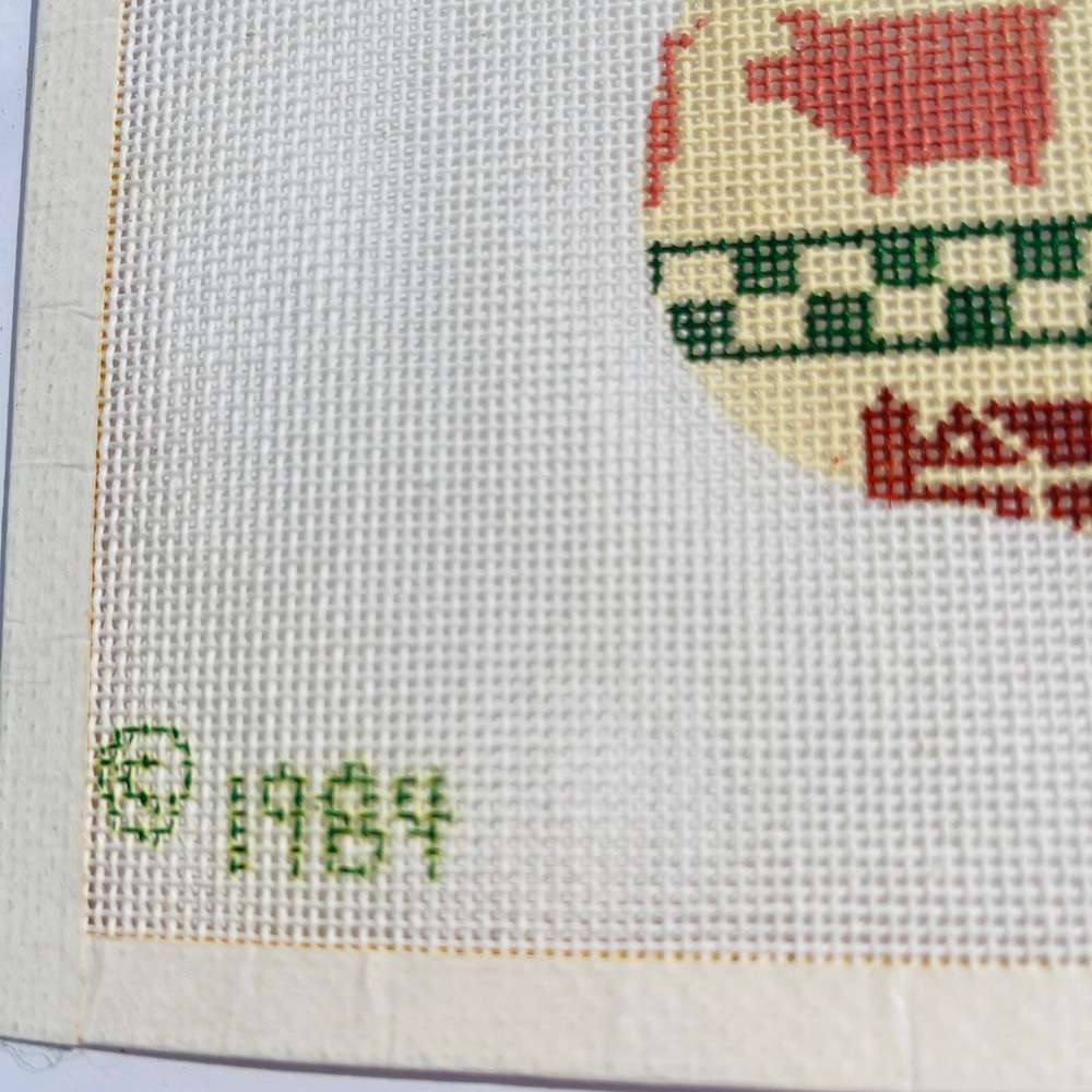 1984 Vintage Hand Painted Needlepoint Pattern Canvas Stocking Farm Pig Chicken