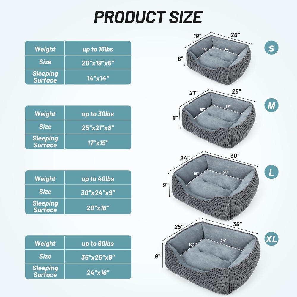 MIXJOY Dog Bed for Large Medium Small Dogs, Rectangle Washable Sleeping Ortho...