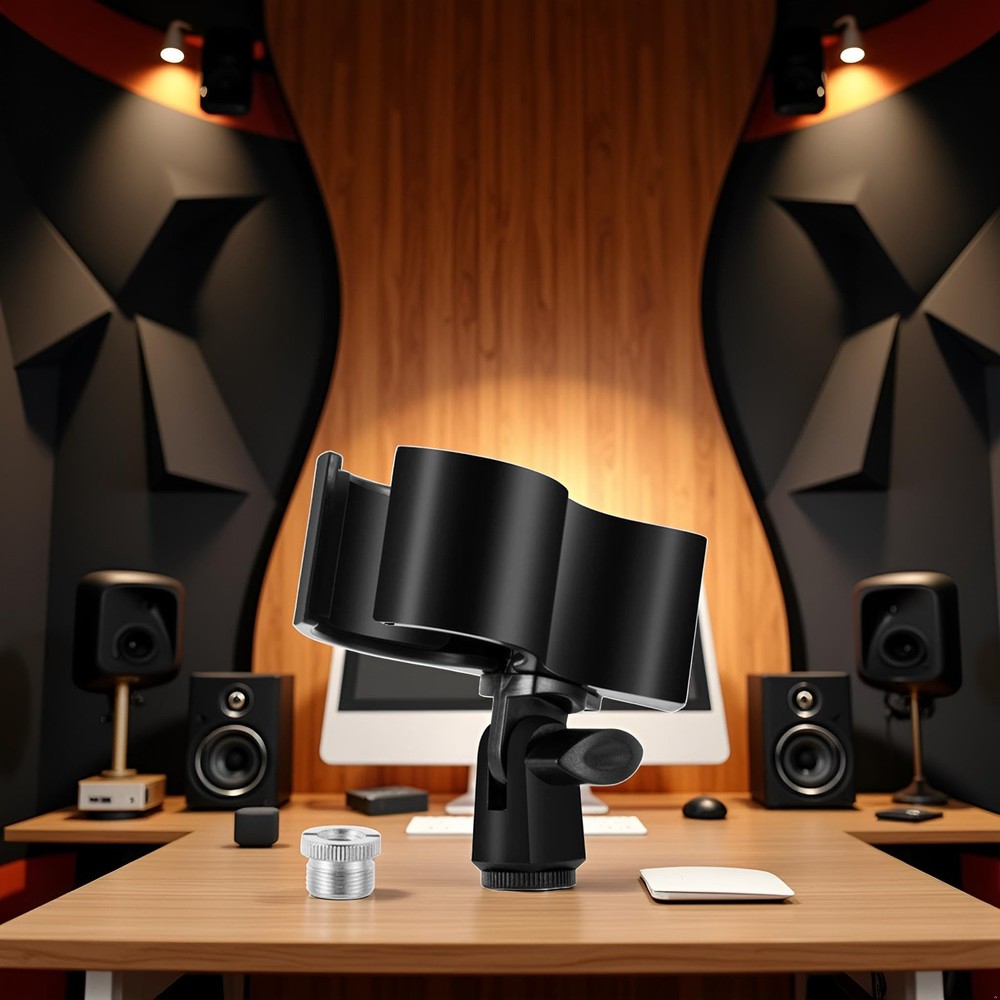 Black Adjustable Microphone Holder Clip, Plastic Spring Mic