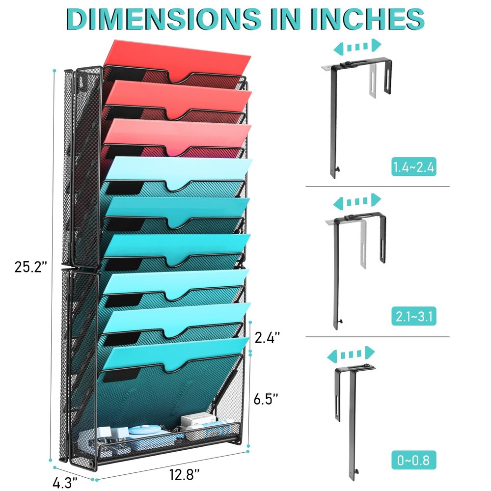 Wall File Organizer, 10 Pockets Mesh Hanging File Organizer, Wall Mount File