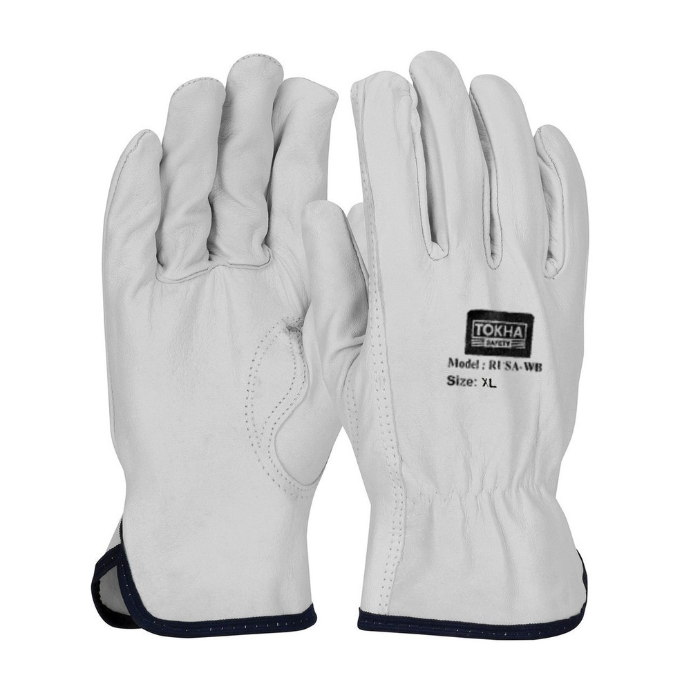 White Driver Work Gloves Un-Lined Soft Leather Lorry Drivers Safety