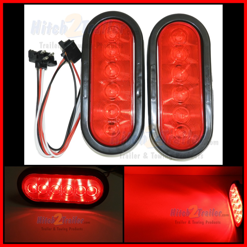 Submersible 6" Oval Red LED Stop/Turn/Tail Light grommet trailer truck Fleet