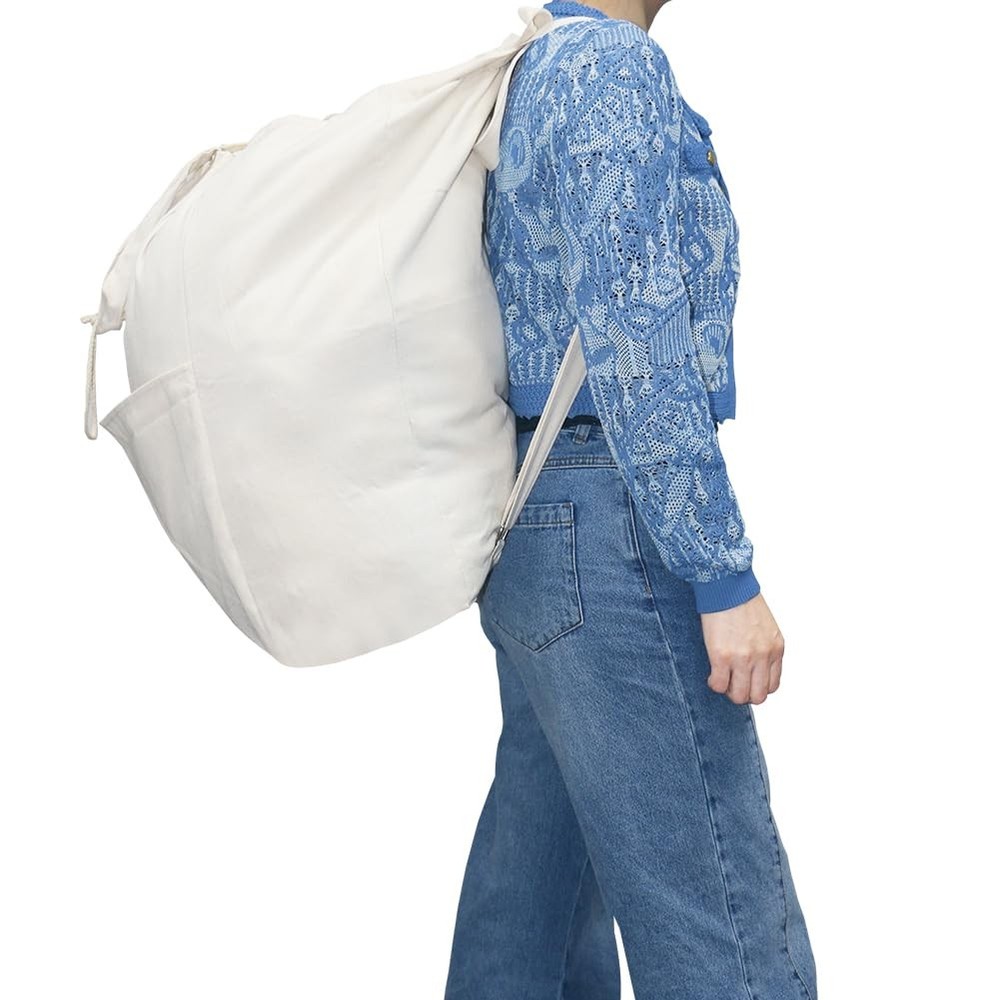 100% Breathable Cotton Canvas Laundry Backpack Bags with Drawstring Closure &...