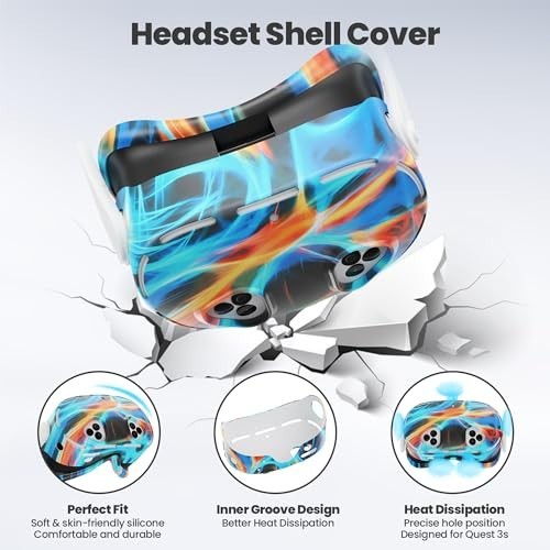 "Silicone Face Cover & VR Shell for Meta Quest 3, Touch Controller Grips & Lens