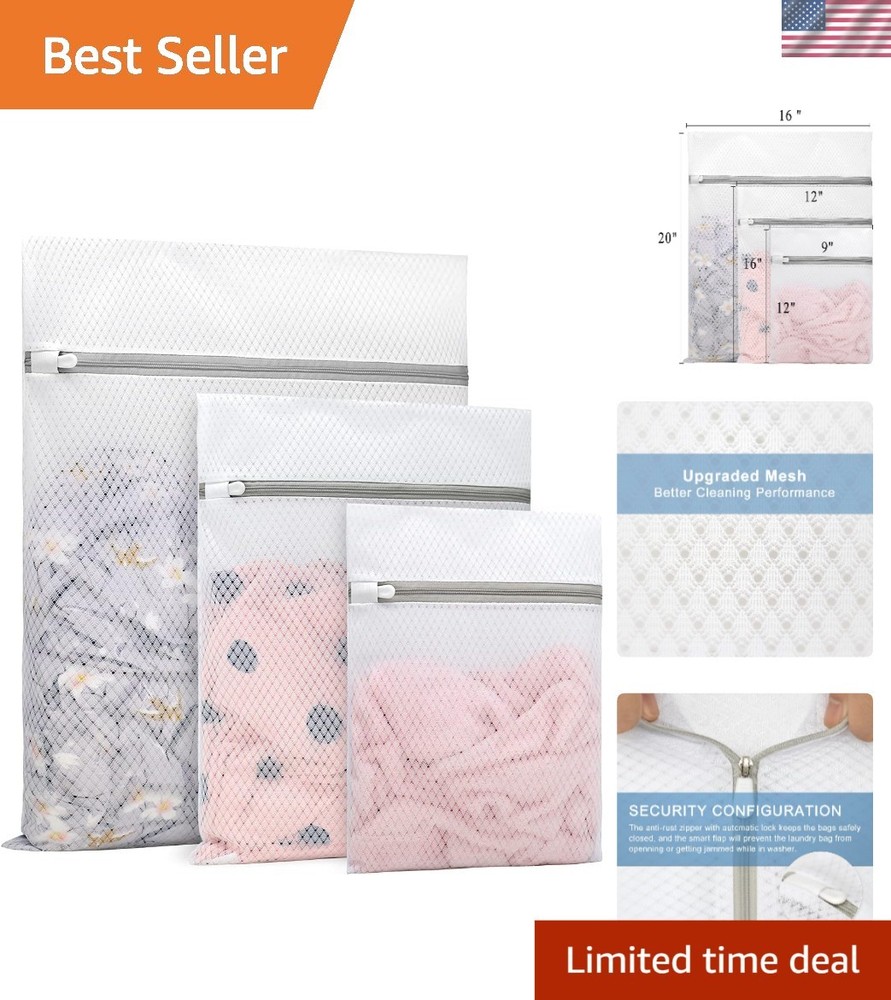 3-Piece Durable Diamond Mesh Laundry Bags for Delicates – Large, Medium, Small
