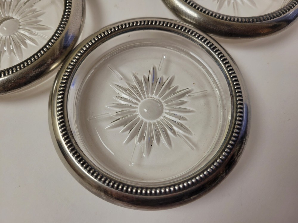 Vintage Silver Plated and Glass Coasters