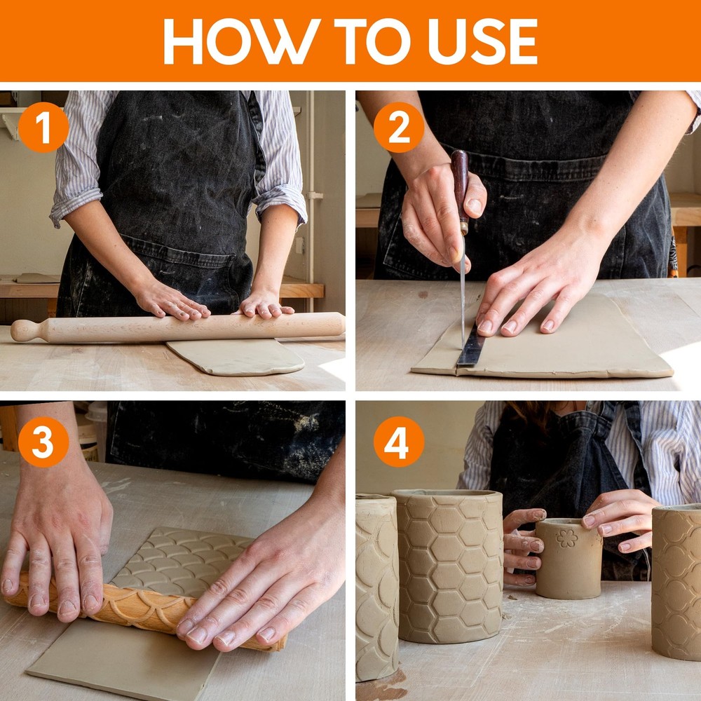 Extra Large Clay Texture Rollers with Pottery Stamps | 3 Texture Rollers | 6 ...