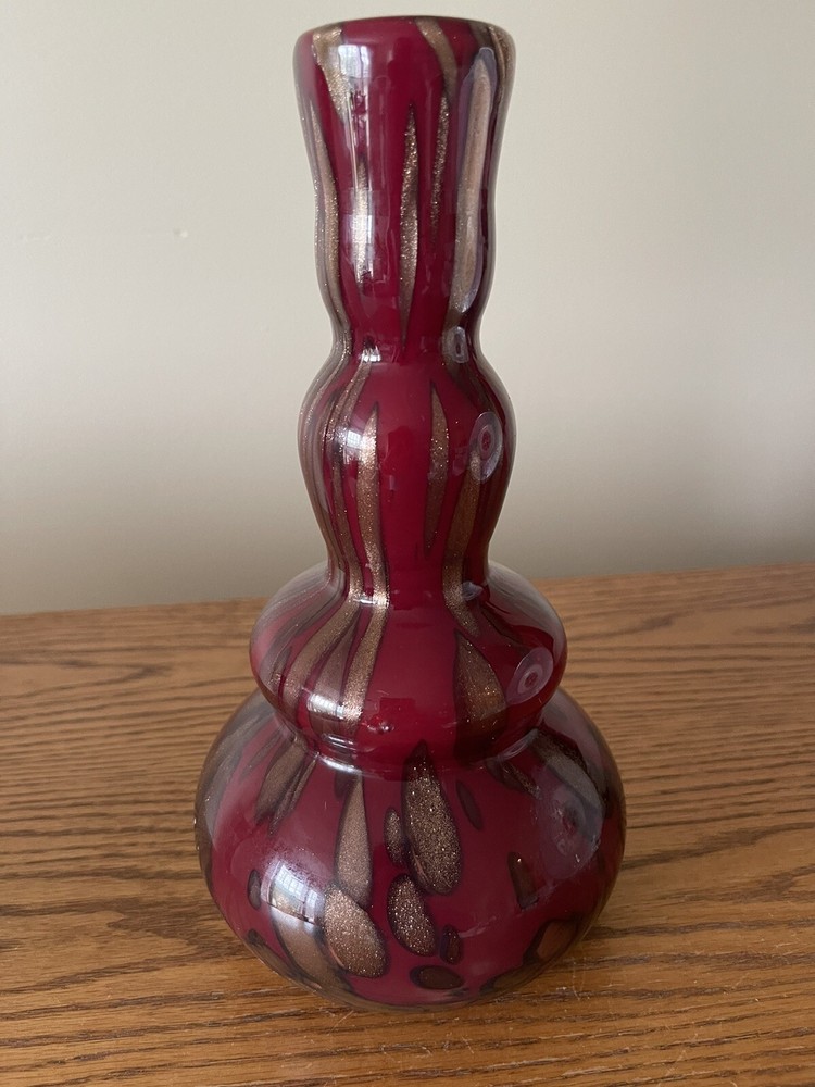 Vase Ruby And Gold Sparkle Studio Art