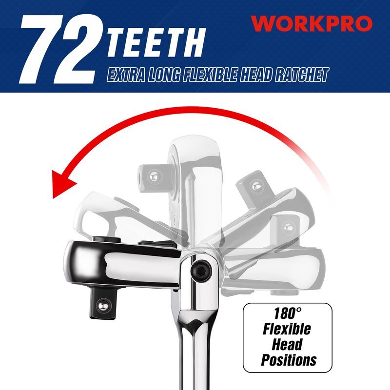 WORKPRO 1/2" Drive Extra Long Flex Head Ratchet 24" Ratchet Handle Quick Release