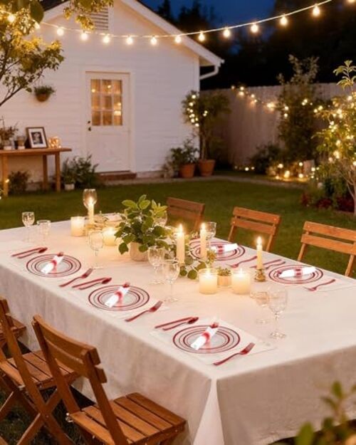 175 Pcs Plastic Plates, Clear Plastic Silverware Disposable Plates Set, 25 Red