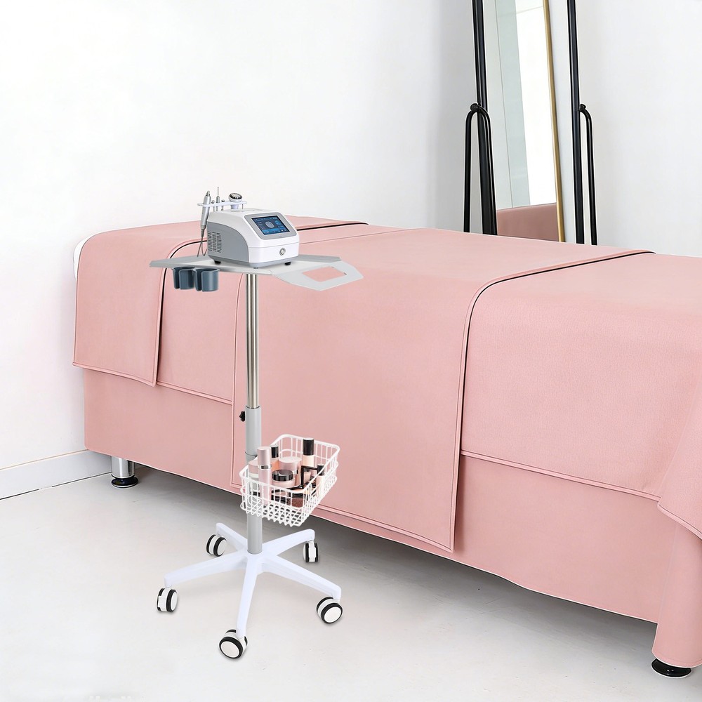 Versatile White Medical Cart with Adjustable Height and Ample Storage