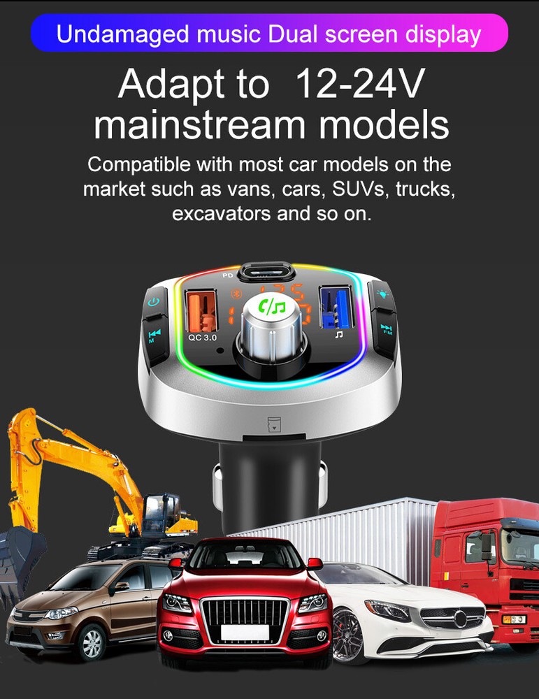 Bluetooth Car Kit MP3 TF/U Disk Player FM Transmitter Adapter Dual USB Charger