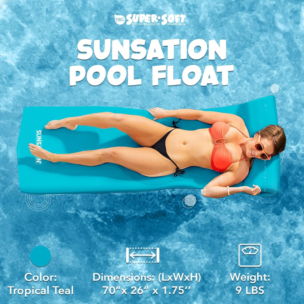 Sunsation 1.75" Thick Foam Pool Float Mat with Roll Pillow, 2 Pack, Teal