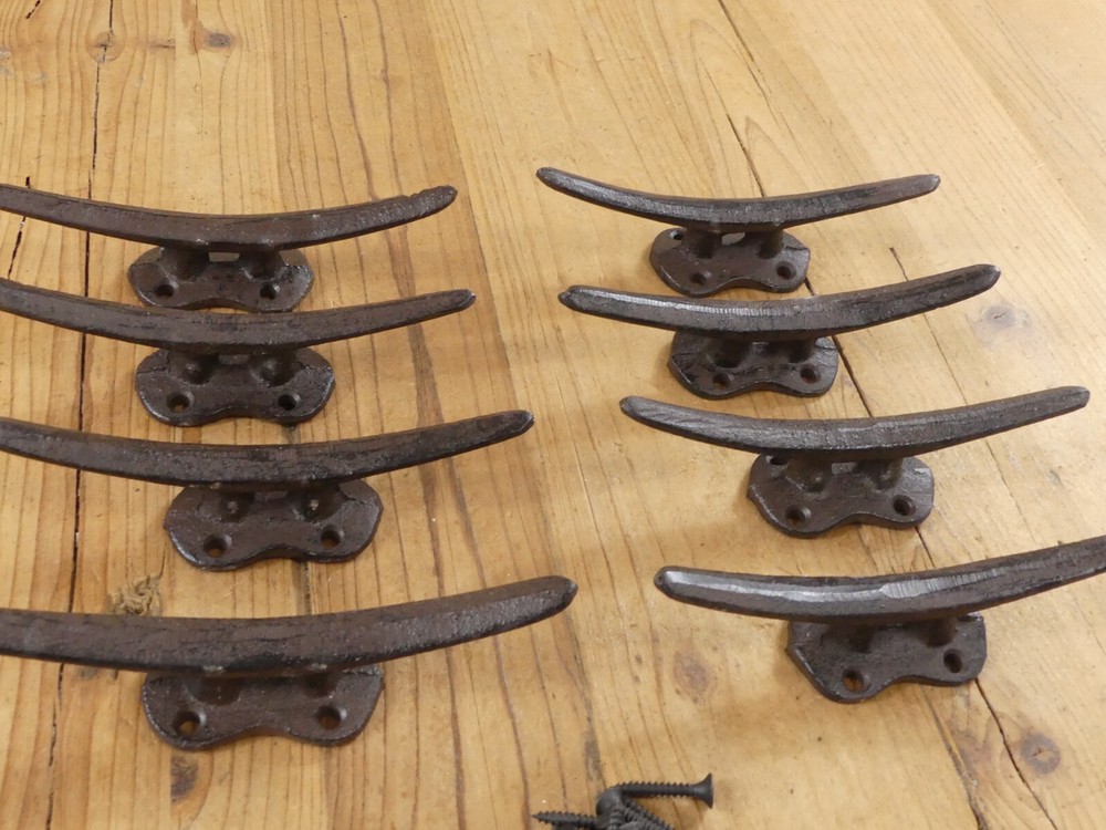 8 Cleat Boat Hooks Handles Pulls Cast Iron Dock Nautical Decor Rustic Finish