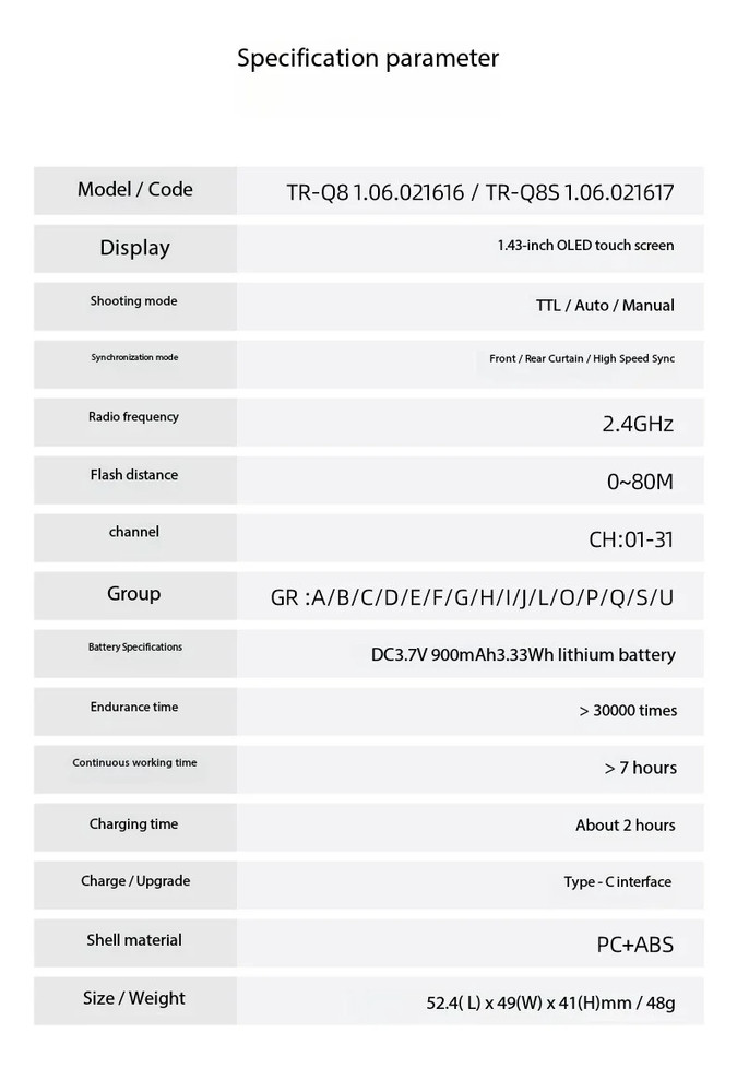 JINBEI TR-Q8 TTL HSS High-Speed Wireless Flash Trigger Transmitter Universal