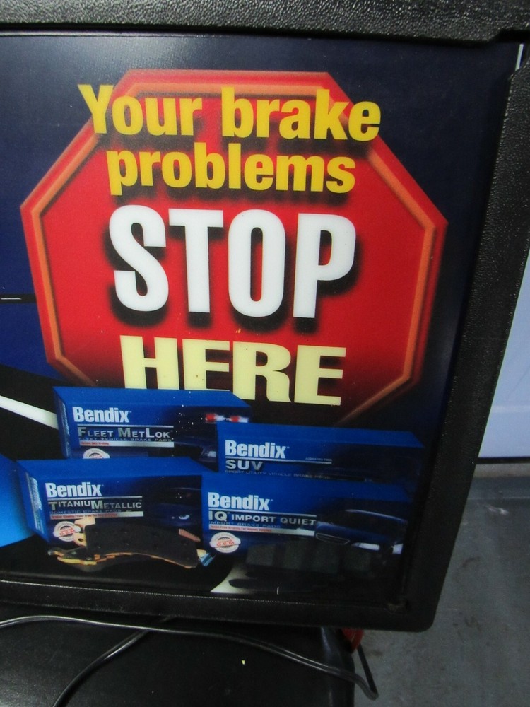 Large Bendix Stop Here Brakes Shop clock lighted plastic sign black frame