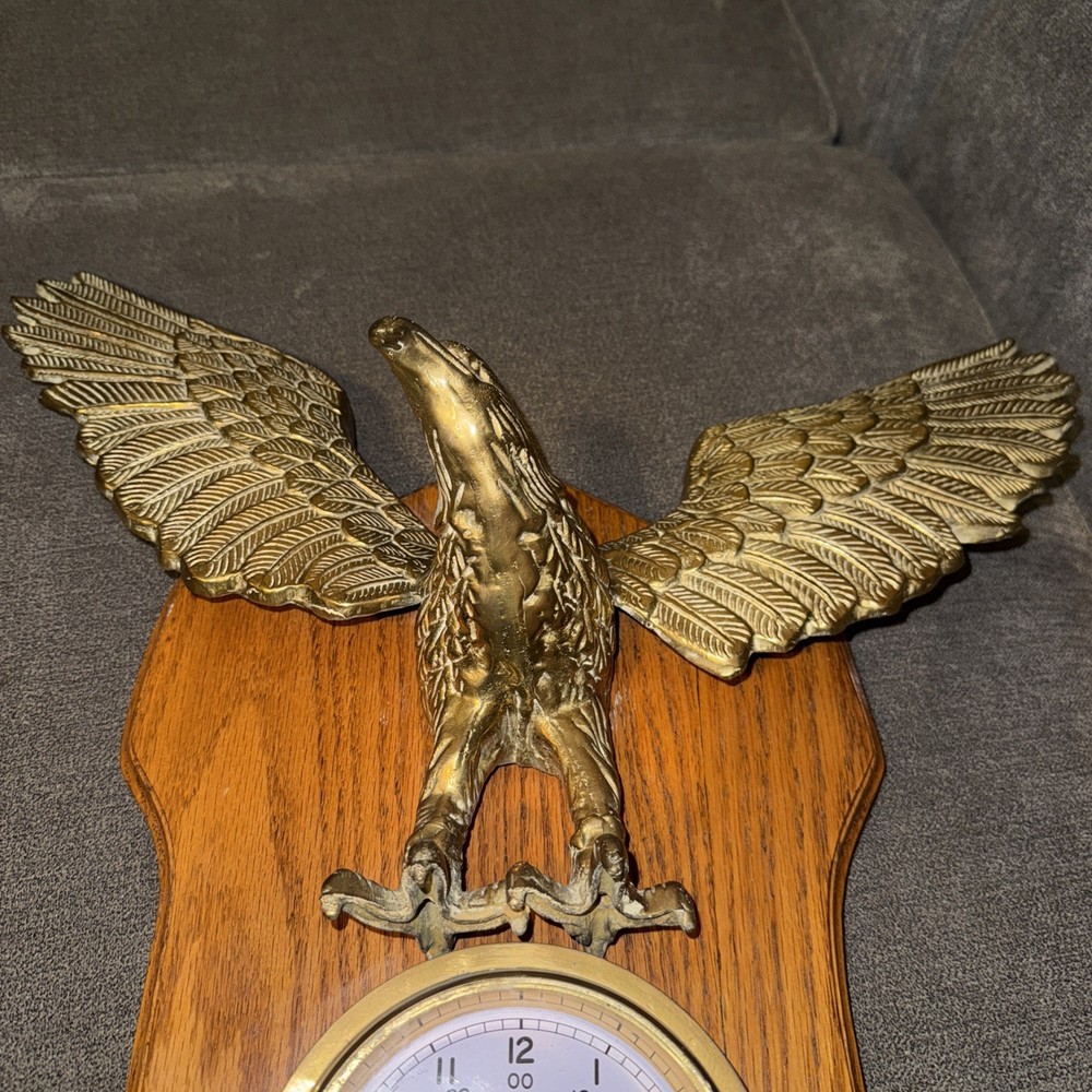 Vintage Brass Quartz Ship's Clock With Solid Brass Eagle 18” X 17”