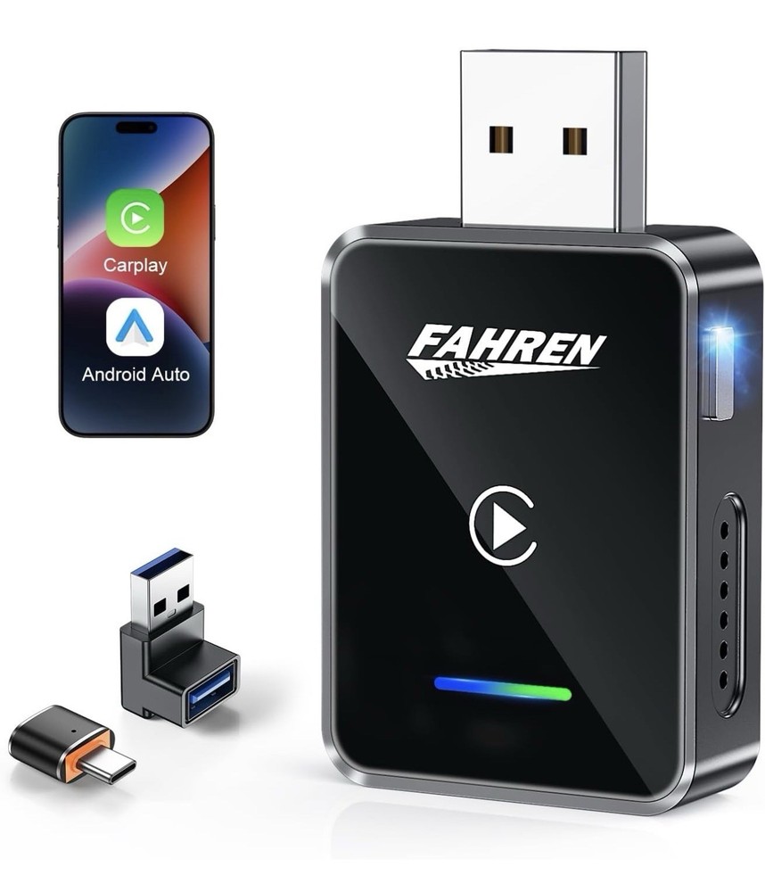 FAHREN Wireless CarPlay Android Auto Adapter USB-A/C 2026 Fast WiFi