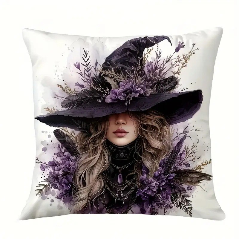 Witch Crow Linen Pillow Cover Sofa Bed Decor Case Custom