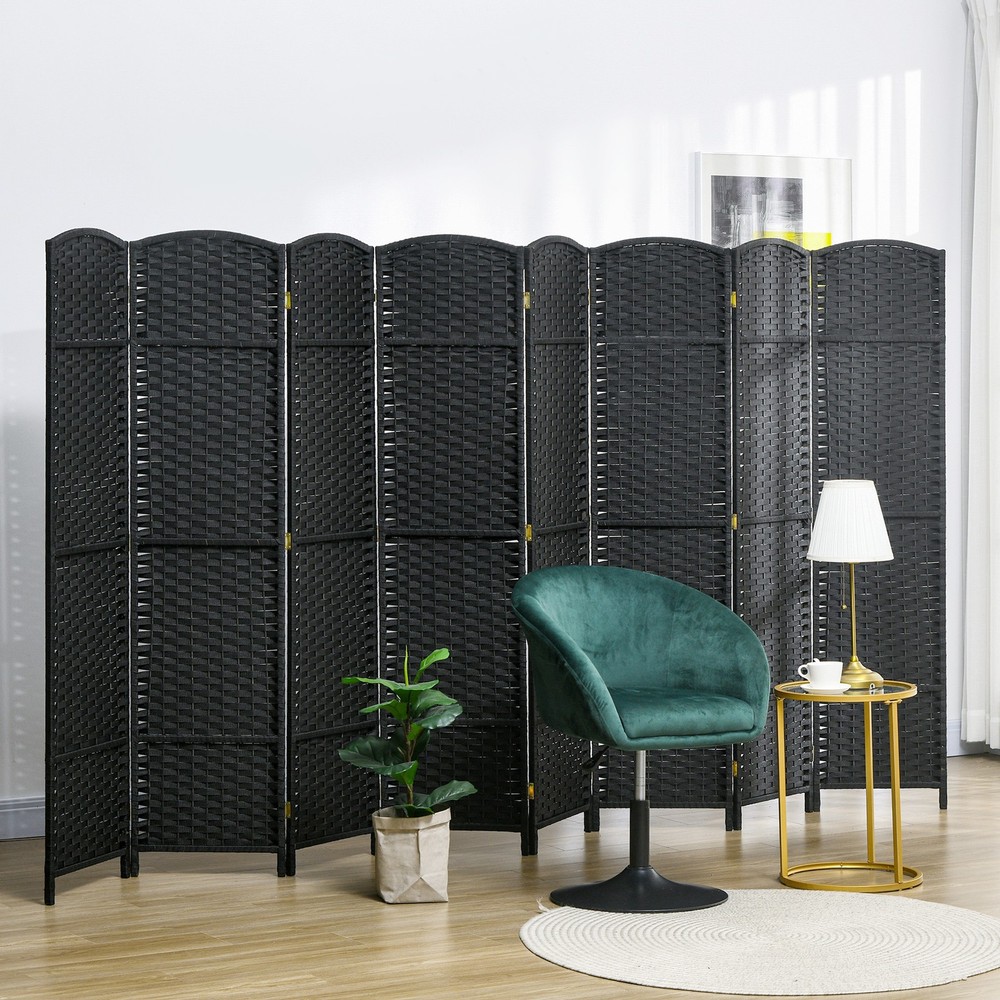 8 Panel Room Divider Freestanding Folding Privacy Screen Black