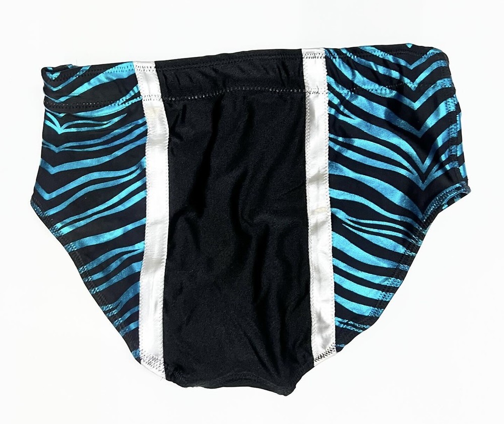Men's Pro Wrestling Trunks Metallic Blue Zebra Print L